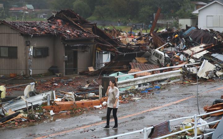 Houses are damaged by strong wind that is considered to be tornado in Ichihara Chiba prefecture on Oct. 12 2019 as Typhoon Hagibis a massive Category 5 storm is approaching to Japan