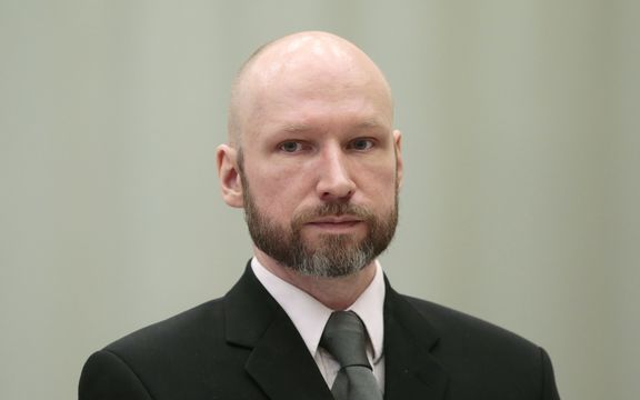 Anders Behring Breivik is pictured on the last day of the appeal case in Borgarting Court of Appeal at Telemark prison in Skien, Norway, January 18, 2017. 