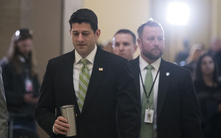 Speaker of the House Paul Ryan (R-WI) walks to his office after bringing the House into session on Friday ahead of a vote on dismantling Obamacare.