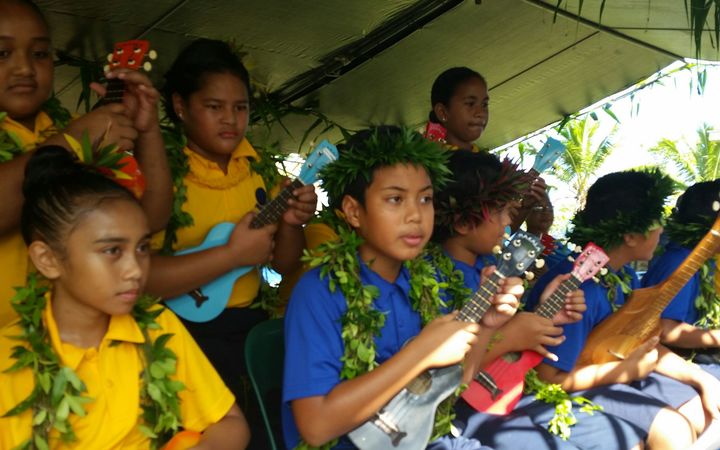 A ukulele band performing at the knighting ceremony of Sir Toke Talagi on Niue March 2017