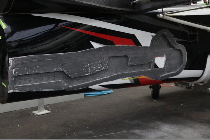 Damage to Team New Zealand's catamaran caused by the collision with British syndicate B.A.R