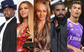 The top five most highly-paid entertainers in 2017 (from left) Sean 'Diddy Combs', Beyonce Knowles, JK Rowling, Drake and Christiano ronaldo.