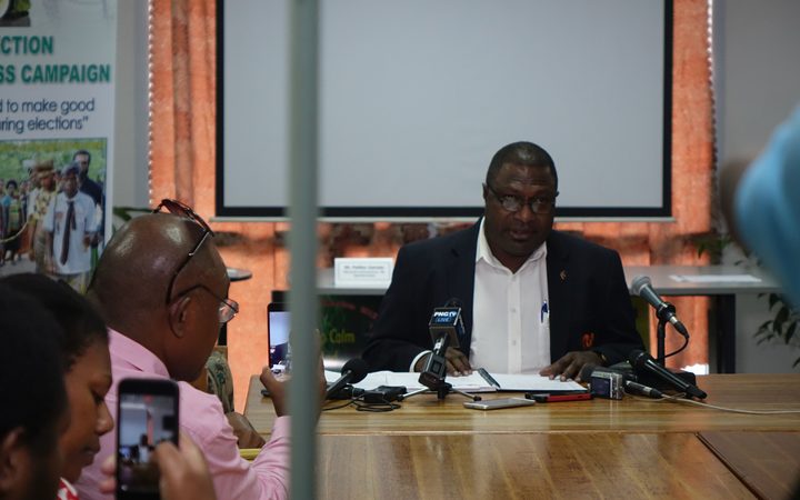 PNG Electoral Commissioner Patalias Gamato fronts the media, 26 June 2016