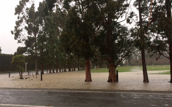 Flooding at the corner of School Road and Tram Road in West Eyreton, North Canterbury.