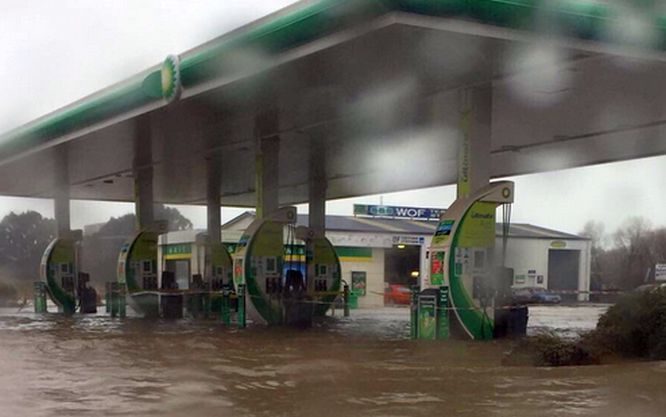 Flooding at a service station in Timaru.