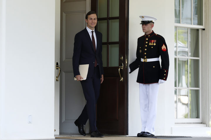 Jared Kushner walks out from the White House to make a statement after being interviewed by the Senate Intelligence Committee in Washington on July 24, 2017.