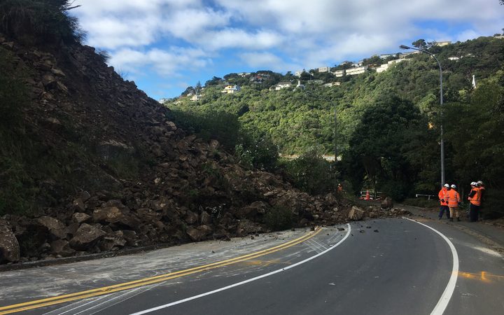 The Ngaio Gorge slip has forced the closure of the road. 