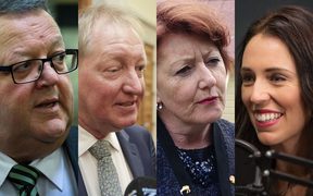 National MPs (from left): Gerry Brownlee, Nick Smith and Maggie Barry, and Labour leader Jacinda Ardern. 