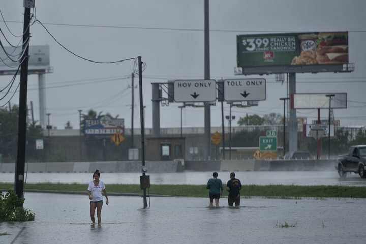 Flooded streets in Galveston, Texas. 