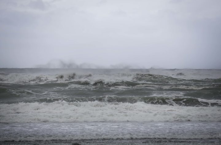 West Coast storm. The Tasman Sea looking wild as the storm sets in. Authorities are keeping an eye on the midday king tide.