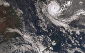 This satellite imagery shows Tropical Cyclone Gita north of New Zealand on Friday morning. It is expected to move south of New Caledonia overnight tonight. 