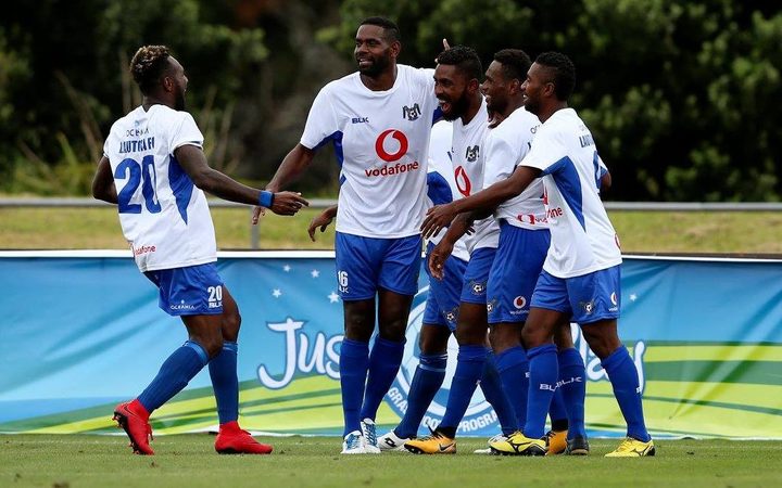 Lautoka players celebrate Samuela Drudru's double which propelled them into the quarterfinals