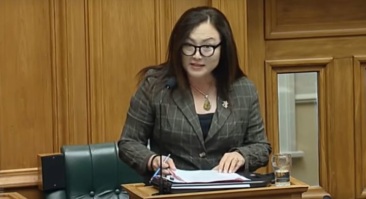 National MP Melissa Lee questions the minister of broadcasting in Parliament.
