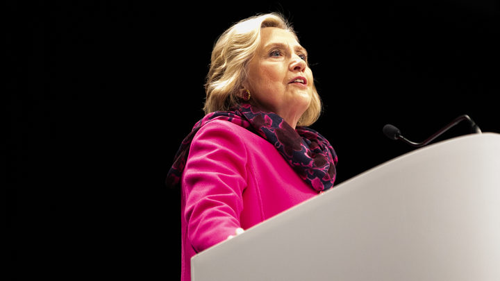 Former United States Secretary of State Hillary Clinton talks to a crowd of nearly 3000 in Auckland at an event for her new book What Happened.