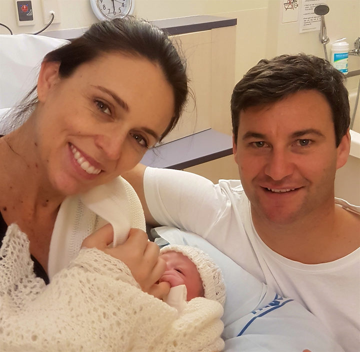 Prime Minister Jacinda Ardern and partner Clarke Gayford with their baby girl.