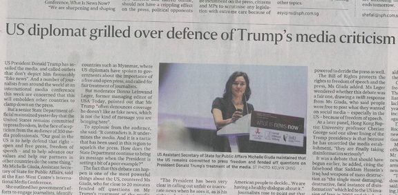 Michelle Guida's defence of Donald Trump's "fake news" attacks on media made the news in The Straits Times.   