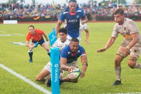 Samoa thrashed Germany 66-15 in the first leg of the Oceania/Europe play-off in Apia.