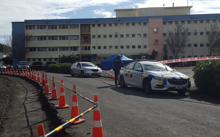 The police cordon at Taranaki Base Hospital.