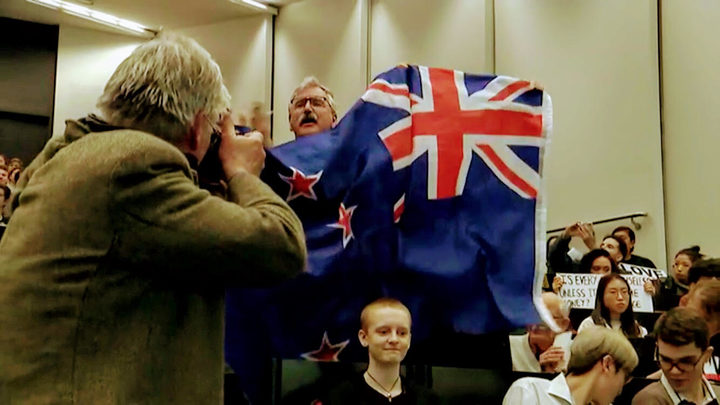 Uproar gets attention as Don Brash speaks at Auckland University last Thursday.