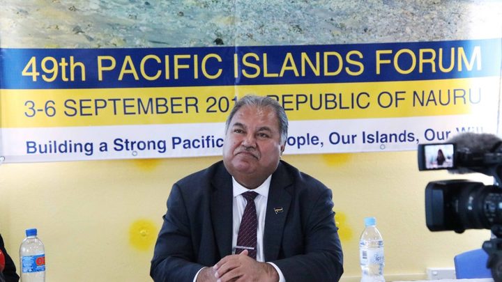 Nauru President, Baron Waqa, addresses members of the media