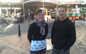 Otago university students Georgi Hampton (left) and Alexi Belton in Dunedin's Octagon.
