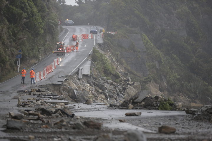 Huge storm surges damaged SH6 in Punakaiki, West Coast, February 2018.