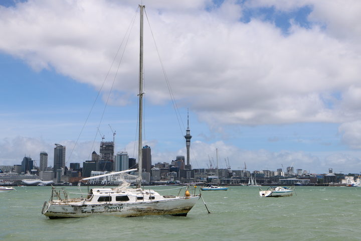 An abandoned boat in the Waitemata harbour
