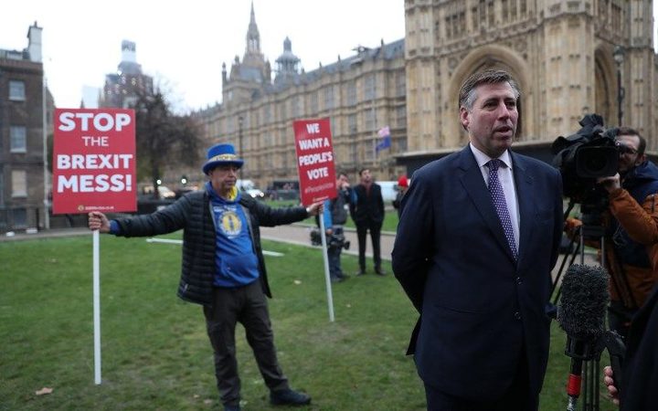 British Conservative Party MP Graham Brady, chairman of the Conservative Party 1922 Committee of MPs, speaks to the media outside the Houses of Parliament in central London on December 12, 2018.