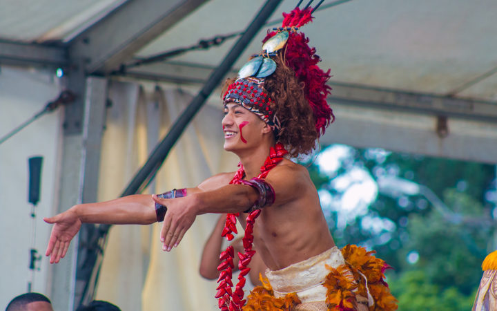 Shepherd Vili performs as the Manaia for the St Paul's College Samoan Group at Polyfest, 2018.