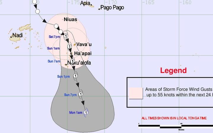 Tracking map for Tropical Cyclone Neil in Tonga