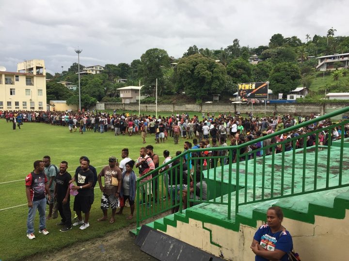 Solomon Islanders at the recruitment drive for Australian jobs