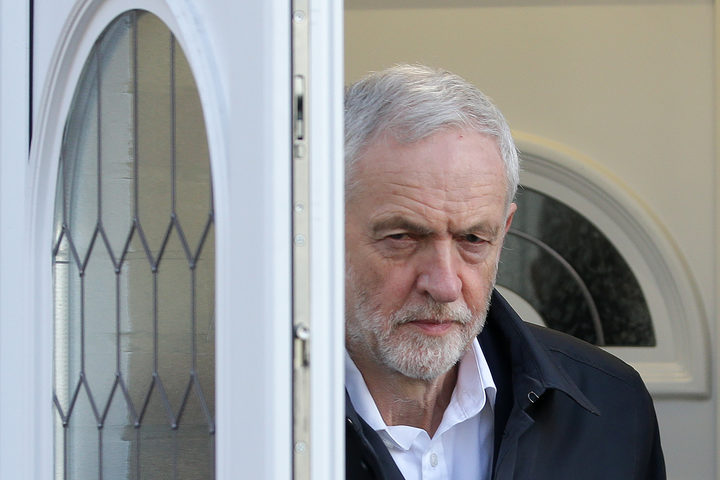 Britain's main opposition Labour Party leader Jeremy Corbyn leaves his home in London on February 19, 2019. - Seven MPs quit Britain's main opposition Labour Party on Monday. (Photo by Daniel LEAL-OLIVAS / AFP)