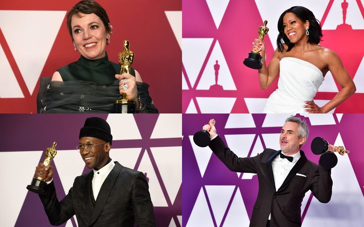 Oscars winner (clockwise from top left) Olivia Coleman, Regina King, Alfonso Cuaron and Mahershala Ali.
