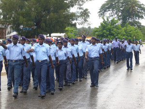 Papua New Guinea police officers marching in a parade