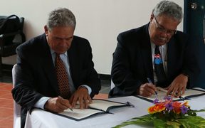 NZ Foreign Minister, Winston Peters and Tuvalu PM, Enele Sopoaga sign a 'Statement of Partnership'