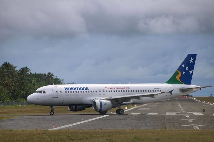 Solomon Airlines Airbus A320 taxiing at Munda Airport, Western Province, Solomon Islands