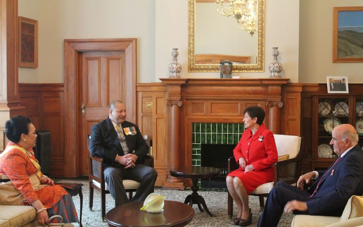 (L to R) Tonga's Queen Nanasipau'u and her husband King Tupou VI, NZ's Governor General Dame Patsy Reddy and her husband Sir David Gascoigne.