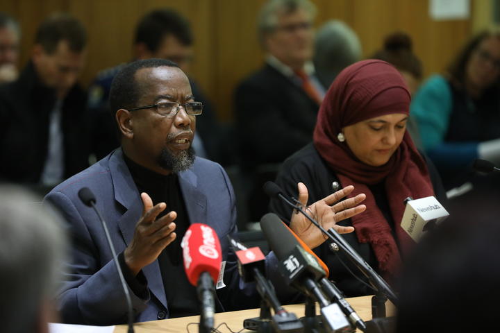 Dr Mustafa Farouk (left) and Rehenna Ali (right) submit to the Finance and Expenditure Committee on behalf of the Federation of Islamic Associations New Zealand