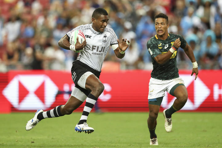 Fiji's Aminiasi Tuimaba scored a try and received a yellow card during the Singapore final.