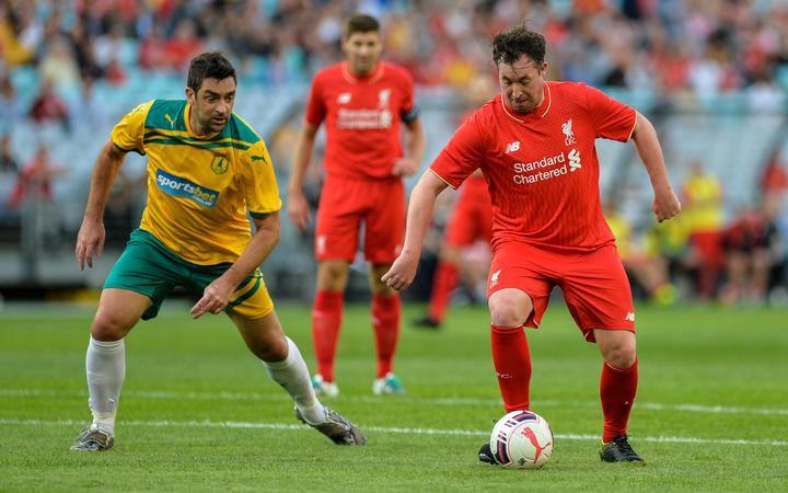 Robbie Fowler on the ball for the Liverpool Legends against the Australian Legends in 2016.