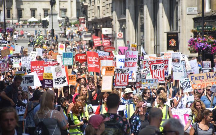 A protest takes place in Central London, against the US President Donald Trumps visit to the UK on July 13, 2018.