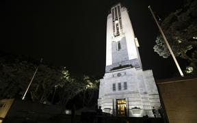The National War Memorial carillon tower before the commencement of the dawn service
