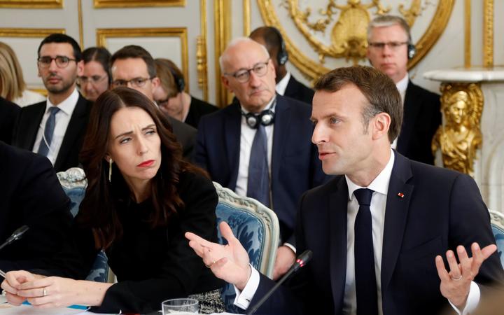 French President Emmanuel Macron (R) and Prime Minister Jacinda Ardern (L) attend the launching ceremony for the 'Christchurch Call'. Photo: AFP