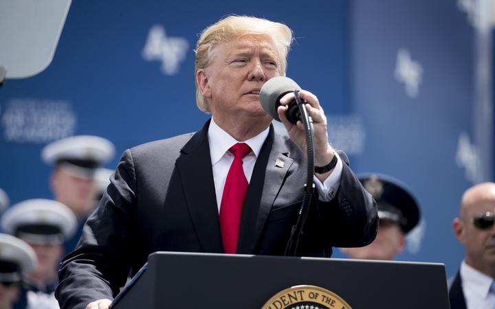 President Donald Trump speaks during the 2019 United States Air Force Academy Graduation Ceremony at Falcon Stadium, Thursday, May 30, 2019, at the United States Air Force Academy, in Colorado Springs, Colo. 