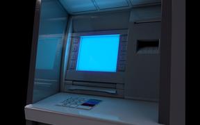 A closeup view of a generic atm facade with an illuminated blank sceen on an isolated background - 3D render