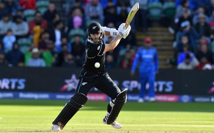 New Zealand's captain Kane Williamson plays a shot during the 2019 Cricket World Cup group stage match between Afghanistan and New Zealand at The County Ground in Taunton.