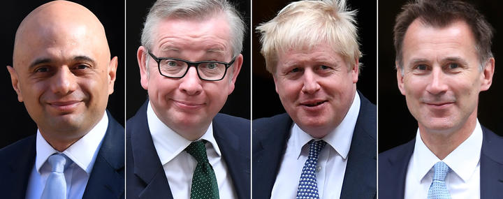 The remaining contenders for British prime minister, from left: Sajid Javid, Michael Gove, Boris Johnson, and Jeremy Hunt. 