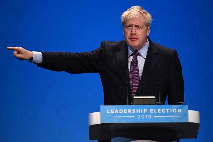Conservative MP Boris Johnson speaks to the audience as he takes part in a Conservative Party leadership hustings event in Birmingham, central England on June 22, 2019. 