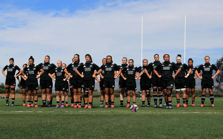 The Black Ferns performing the Haka before playing Canada in their Super Series opener in San Diego.