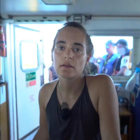 Carola Rackete, captain of the Sea Watch 3 rescue ship, off the coast of Lampedusa. 